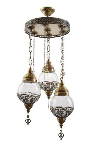 MNZ-Dilan الأصلي الألوان القديمة الزجاج الأبيض غرفة المعيشة - المطبخ - غرفة النوم 3 قطع الشنابل dilan3lükrem - Fer Avize