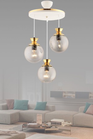 MNZ-Dilara 3 قطع صالون أبيض إلى ذهبية زجاج مستديرة غرفة المعيشة الشنادل 3060 - KUZEY AYDINLATMA