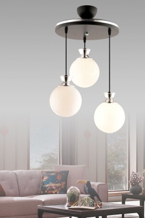 MNZ-Dilara 3 قطع صالونة سوداء و كروم مستديرة الزجاج غرفة المعيشة الشنابل 5 - GYK LİGHT