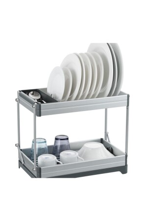 MNZ-Dish Rack Bianka قابلة للطي 2 طبقة من الألومنيوم D-14693 - Prima Nova