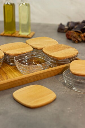 طليقا من طراز MNZ-Dizayn 6 قطع زجاجي الإفطار مع غطاء خشبي، الإفطار مع عرض الصفحة EtkaDizayn0060 - ETKA