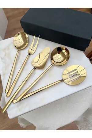 MNZ-Dmr Life 5 قطعة طيز التيتانيوم الذهب صلصة الخدمة مجموعة (حجم صغير) - Demir Çeyiz
