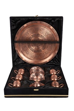 MNZ-Dmt غازيانتيب النحاس العنب الختامة كوب القهوة التركية مجموعة 6 أشخاص الختام الثقيل (TRAY 34 CM) DMT-19 - DMT COPPER HOME