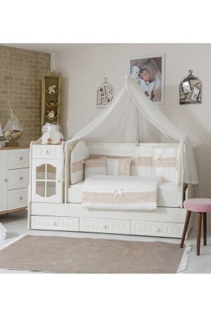 MNZ-Doddobebek İnci Capy Baby Sleeping Set 10 قطع شبكة البعوض والجهاز 70x130 MB-1-INC. CP - Mini Baby