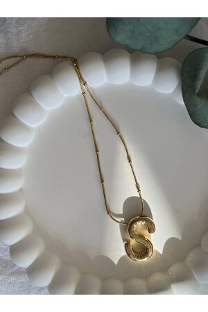 (MNZ-DOMESTIC STEEL NECLACE with S LETTER) (صورة من الفولاذ المنزلي مع حرف (S) - Aslı Jewelry