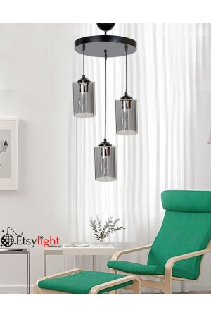 MNZ-Dora Black 3 غرفة المعيشة مصباح النظارة الزجاجية الشنابل 33503 - Etsylight