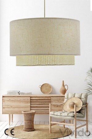 MNZ-Dora Wicker كريم Wicker ضوء معلق شاندليئر ABS-6000KK - Vivido Abajur