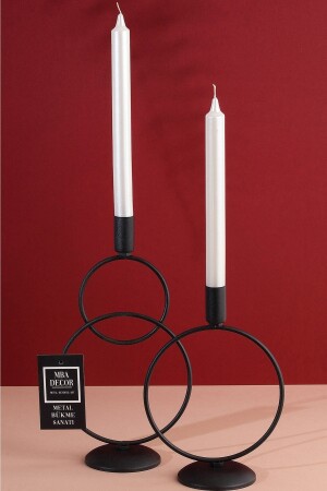 MNZ-Double Black Candlestick Candle Holder ديكورات هدية ديكورات فوليد فوليد فوليد فوليد فوليد فوليد فوليد فوليد - Mba Decor Metal Bending Art