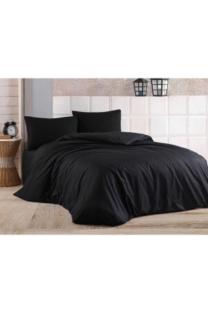 MNZ-Double Black Duvet Cover Set القطن (صفحة مرنة) BLACK-NEV - Moda İnci