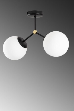 MNZ-Double Black Moderns Acrobat Model White Globe Glass Chandelier LMBDR0097-BLKGLOPCAM - Lambadar