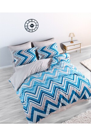 MNZ-Double Double Side Duvet Cover Set زيغزاج زرقاء HMCHOMENEV-18 - HMCTEKS