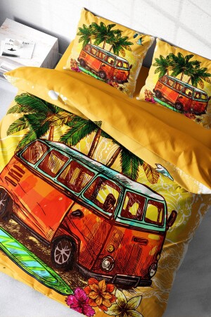 مجموعة غطاء مادة من القطن المنسوجة بشكل وثيق (MNZ-Double Duvet Cover Set) القطن الصاتين 3D تصميم خاص القافلة (بدون أوراق - PerlaSera