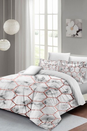 مجموعة غطاء مادة MNZ-Double Duvet Set خيط القطن الصاتين 3D تصميم خاص الرخام الجيو (بدون أوراق) PERLASERA26547 - PerlaSera