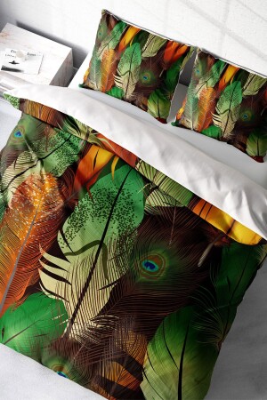 مجموعة غطاء مادة MNZ-Double Duvet Set خيط القطن الصاتين 3D تصميم خاص غابة خضراء (بدون ورق) PERLASERA29036 - PerlaSera