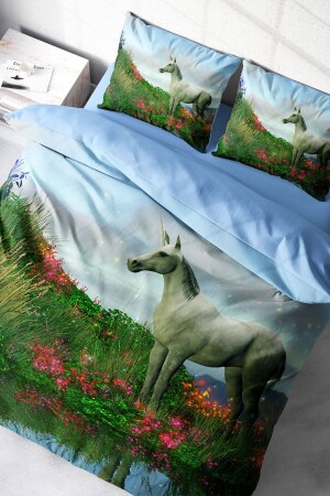 مجموعة غطاء مادة MNZ-Double Duvet Set خيط القطن الساتين 3D تصميم خاص وونيكورن (بدون أوراق) PERLASERA29487 - PerlaSera