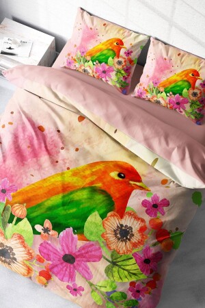 مجموعة غطاء مادة MNZ-Double Duvet Set خيط القطن الصاتين 3D تصميم خاص عش الطيور الطبيعي (بدون أوراق) PERLASERA30872 - PerlaSera