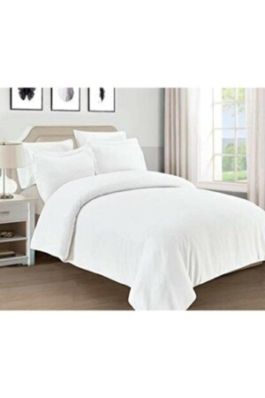 MNZ-Double Elastic Cotton Ranforce Duvet Cover Set 200x220 - MERTM000560 البيضاء - mer-tim ezberbozan ev tekstili