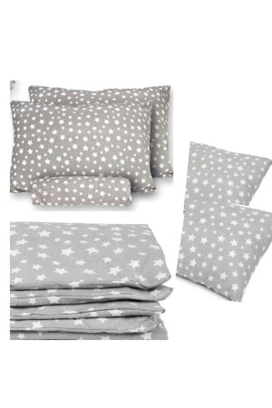 MNZ-Double Elastic Gray Star Patterned Duvet Cover Set مع قضيب الوسادة - 200x220 MERTM000251 - MERTİM