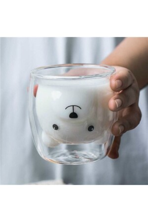 MNZ-Double Glass جدار ، بدون مسدس ، تصميم ممتع مع شخصية دب تدي ، Borosilicate Glass Mug Cup 250 مللي AyiliBardaki - Anadolu Saray Çarşısı