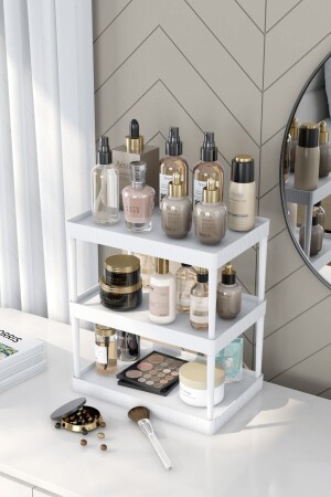 MNZ-Double Layer مزدوج متعدد الأغراض و التجميل المنظم المنظم رف الأبيض التجميل رف مرتفع - Pufwin Home