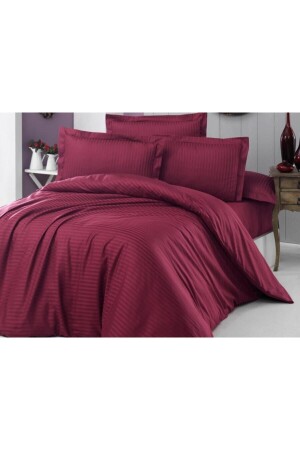 MNZ-Double Luxury Satin Stripped Burgundy Duvet Cover Set STN1 - Madame Blue