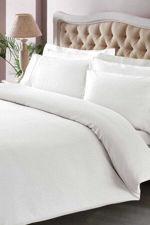 MNZ-Double Premium Basic Duvet Cover Set شريط أبيض 60153689 - Taç