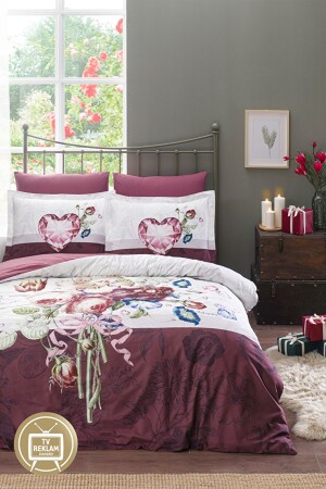 MNZ-Double Ranforce Duvet Cover Set قلب الأم Claret أحمر özdlk005425 - Özdilek