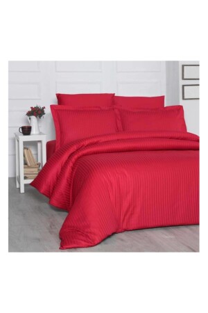 MNZ-Double Red King Size Cotton Satin Stripped Duvet Cover Set kngkm6 - METİNEV