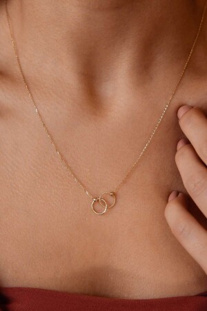 (MNZ-Double Ring) رقبة ذهبية جميلة (S041000181) - SEMİZ KUYUMCULUK