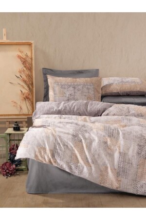 MNZ-Double Satin Duvet Cover Set Amentes Gray nd_8680108055922 - Cotton Box