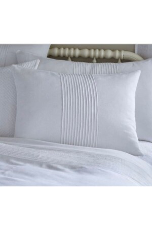 MNZ-Double Scalloped White Cotton Satin Duvet Cover Set BZK45 - METİNEV