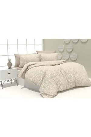MNZ-Double Star Cream Ranforce Duvet Cover Set مع ورق مرنة TYU87234 - EVİMCE
