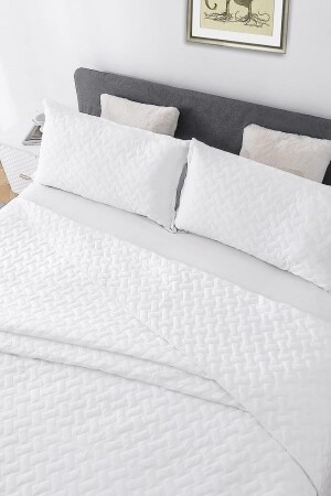 MNZ-Double White Quilted نمط 1700 جري صيفي بيك بييت فندق بيك 200 × 230 سم 00709 - Elyaf Sepeti