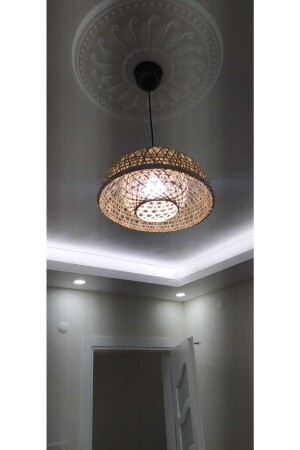 MNZ-Double Wicker Jute Rope Ball Pendant Lamp شمعة مع حامل مصباح الكابل TYC00641014424 - Genel Markalar