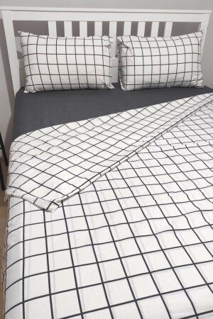 MNZ-Double-Checkered White Elastic Sheet Duvet Cover Set كندا-شيكر-مضاعفة الحجم - CANDAN ÇEYİZ