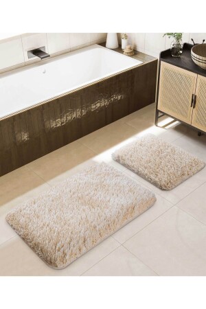 MNZ-Douro Shaggy 2-piece حمام المطبخ بيج غير المنزلق القاعدة 60 X 100 - 50 X 60 - Koza Home