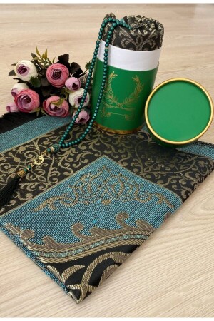 طقم صلاة من طراز MNZ-Dowry Gift Boxed Green Prayer Rug Set طقم صلاة من طراز Taffeta - Ayhanhome