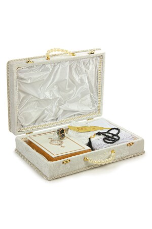 فرشة صلاة MNZ-Dowry مع صندوق تخزين مناسبة للعريس عروس حزمة هدية شال قرآني مجموعة أبيض - Ihvanonline