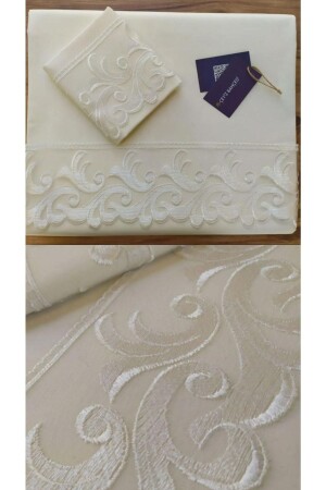 MNZ-Dowry Ivy Cream Set غطاء غطاء مزدوج - Çeyiz Bahçesi