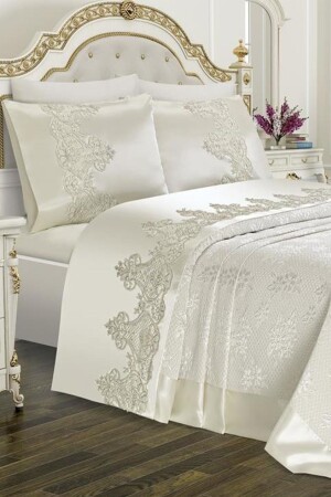 مجموعة عروس من طراز MNZ-Dowry دبي Plain 7 Piece Cream CD456113 - Çeyiz Diyarı