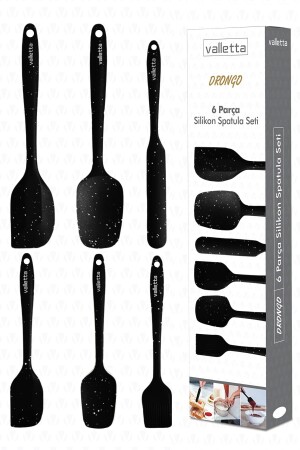 MNZ-Drongo مقاومة للحرارة ضد النار لا علبة سليكون Spatula مجموعة 6 قطع نقطة سوداء - Valletta