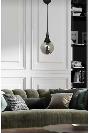 MNZ-Drop واحد مصباح العجلة نموذج الشنادل - الزجاج المدخن الدائر - الأسود الحديثة - المطبخ - غرفة المعيشة Aj - VEDA AVİZE