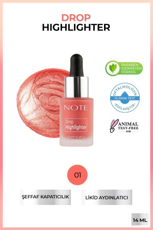 مُسخّر (MNZ-Drop Highlighter) المُضيء السائل 01 Pearl Rose - Note Cosmetics