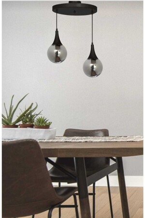 MNZ-Drop مضاعفة مصباح العمدة نموذج الشنادل - الزجاج المدخن الدائر - الأسود الحديث - المطبخ - غرفة المعيشة Ky - VEDA AVİZE