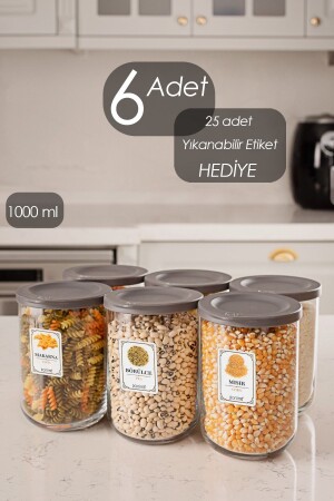 MNZ-Duo 6 قطع زجاجي مخزن تخزين جار مع غطاء وقابلة للتسرب وسمة 1000 سي سي لافا دوو إمدادات مخزن تخزين - Lav