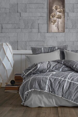 مجموعة غطاء MNZ-Duvet - صفحة واحدة مع أوراق مرنة - GRM0025 الرمادي - GARDEN ROOM