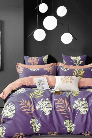مجموعة غطاء MNZ-Duvet مع ورق معتادة، ورقة مزدوجة الأرجواني iqon066 - İQON