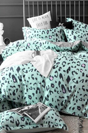 مجموعة غطاء MNZ-Duvet مع ورق معززة، مزدوجة ليبارد الماء الأخضر iqon067 - İQON