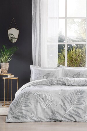 مجموعة غطاء MNZ-Duvet Set مزدوجة مع أوراق مرنة مرنة Frunze Gray ST. 2914 - Özdilek