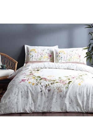 مجموعة غطاء من غطاء MNZ-Duvet Set Ranforce Single White Jardin De Flor 03896 - Özdilek